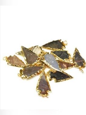 Gold Foil Natural Stone Arrowhead Pendants